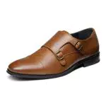 Bruno Marc Herren Monk Strap Loafer Schuhe Slip On Mokassins Anzugschuhe Klassischer Business Monkstrap Mönch Schnallenschuh BRAUN SBOX2222M-E Größe 43