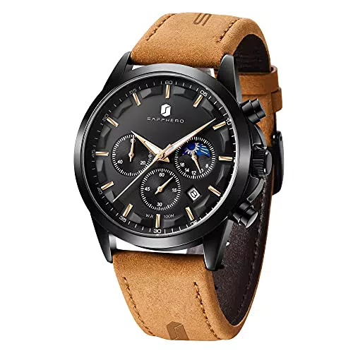 BY BENYAR Herrenuhr Chronograph Herren Armbanduhr Analog Quarz Wasserdicht Business Schwarz Mode Quarz Armbanduhren Kalender mit Lederband/Stahlgürtel Geschenk für Männer