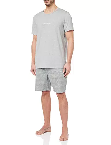 Calvin Klein Herren S/S Short Set Pyjamaset, Gry Hthr TOP/Freeform STRP_WHT BTM