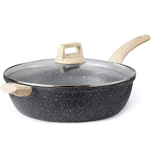 CAROTE Bratpfanne Wokpfanne mit Deckel 32 cm 6.1L, Pfanne mit Antihaftbeschichtung