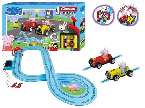 Carrera FIRST Peppa Pig Soapbox Race Rennstrecken-Set I elektrische Rennbahnen und Slotcars im Maßstab 1:50 I für bis zu 2 Spieler I für Kinder ab 3 Jahren & Erwachsene