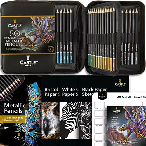 Castle Art Supplies 48-teiliges Metallic-Buntstifte-Set mit Extras