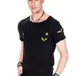 Cipo & Baxx Herren T-Shirt Kurzarm Ketten-Details Rundhals Shirt Baumwolle Sommershirt CT367 Schwarz XL
