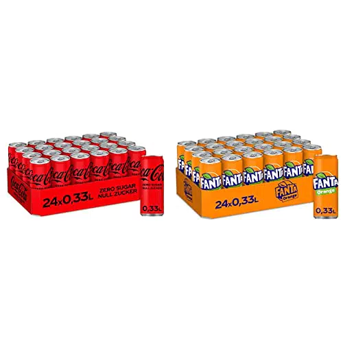 Coca-Cola Zero Sugar, 24 x 330 ml & Fanta Orange - fruchtig-spritzige Limonade mit klassischem Orangengeschmack - erfrischendes Softgetränk in Einweg Dosen