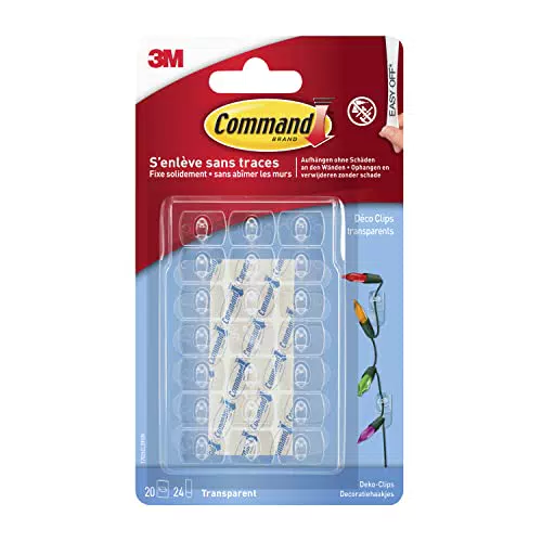 Command Dekorationsclips, Packung mit 20 Minihaken und 24 Kleinen Klebestreifen