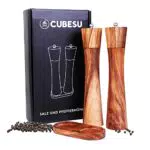 Cubesu Salz und Pfeffermühle - Gewürzmühle mit verstellbarem Keramikmahlwerk - Pfeffer und Salzmühle aus Akazien-Holz - Pfeffermühlen für Gewürze
