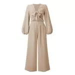 Damen 2 Stück Outfits Bindeknoten Langarm Shirt Hohe Taille Weites Bein Hosen Sets Loungewear Streetwear