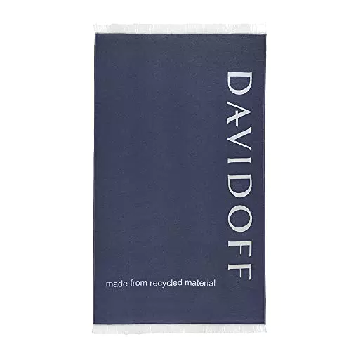 Davidoff Beach & Water Kollektion Strandhandtuch dunkelblaues Badehandtuch aus recycelten Materialien großes Handtuch mit Fransen & Davidoff-Logo exklusiv im Sommer 2023