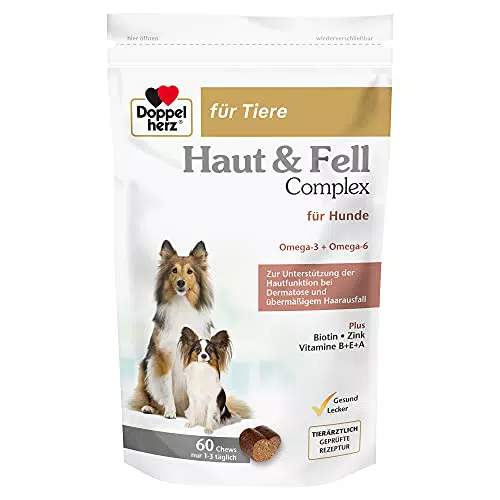 Doppelherz Haut und Fell Complex für Hunde Zur Unterstützung der Hautfunktion bei Dermatose und übermäßigem Haarausfall 60 Chews