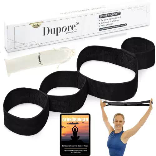 DUPORE 96 cm Yogagurt mit 4 Schlaufen & Dehnübungen - stabiles Dehnungsband mit 4 Schlaufen für Engpassdehnung - Stretchgurt für effiziente Schmerztherapie - Fitness Band Yoga Gurt Baumwolle