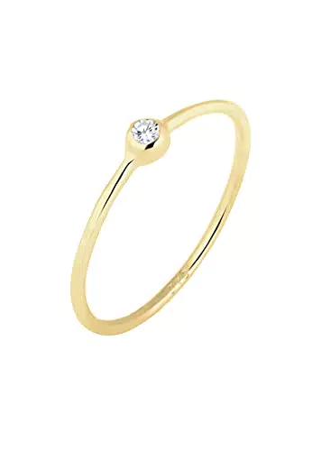 Elli PREMIUM Ring Damen Solitär Klassisch mit Zirkonia Kristalle aus 375 Gelbgold