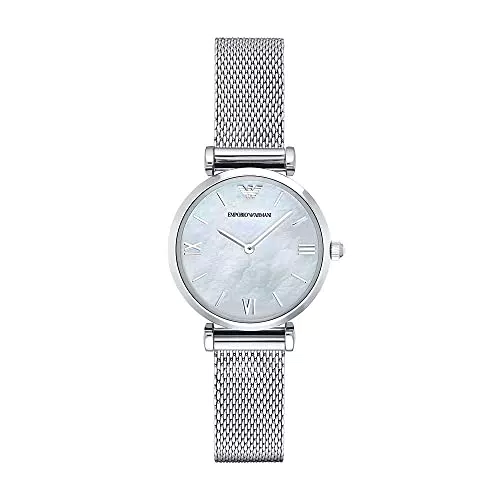 Emporio Armani Damen-Zweizeiger-Armbanduhr aus silberfarbenem Edelstahl