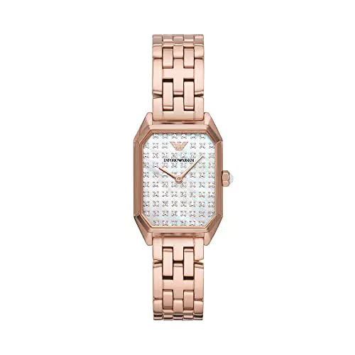 Emporio Armani Uhr für Damen, Zweizeiger Uhrwerk, 24mm Rose Gold Edelstahlgehäuse mit Edelstahlarmband