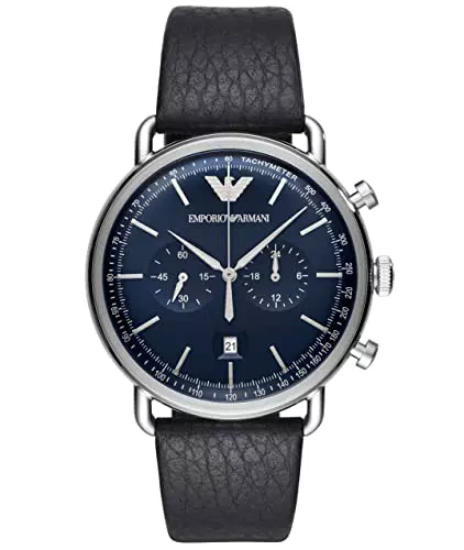 Emporio Armani Uhr für Herren, Chronographenwerk, 43mm Silbernes Edelstahlgehäuse mit Lederarmband