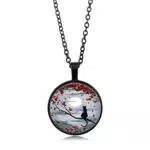 EXFEA Rotes Blatt Mond Katze Zeit Juwel Halskette Anhänger Glas Cabochon Charme Kreative Pullover Kette Accessoires Schmuck Choker Mode Schlüsselbein Kette Geschenke
