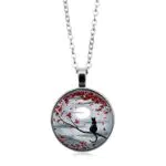 EXFEA Rotes Blatt Mond Katze Zeit Juwel Halskette Anhänger Glas Cabochon Charme Kreative Pullover Kette Zubehör Schmuck Choker Mode Schlüsselbein Kette Geschenke