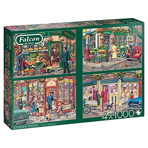 Falcon 11329 Corner Shops-4x 1000 Teile Puzzlespiel