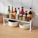 Fantictas Küchenregal Arbeitsplatte mit Holz Griff - Metall Gewürzregal Stehend für Küche 40.3×19.5×21cm