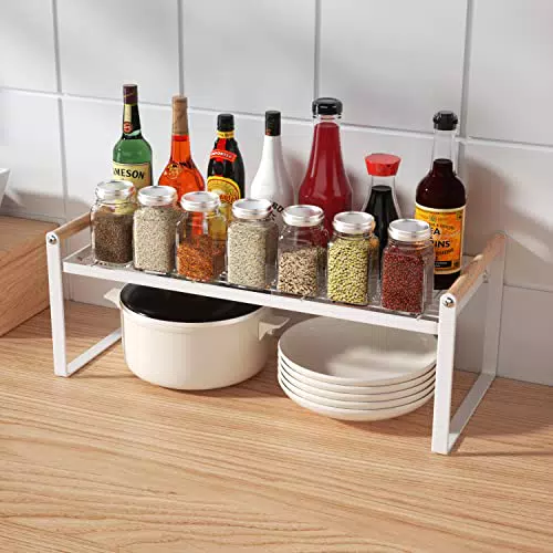 Fantictas Küchenregal Arbeitsplatte mit Holz Griff - Metall Gewürzregal Stehend für Küche 40.3×19.5×21cm