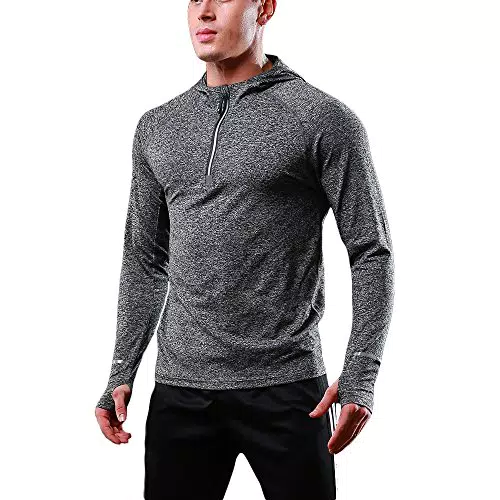 FELiCON Herren Zip Langarm Kapuzen T-Shirt Schnell trocknend Warm-up Sweatshirt Laufen Jogging Top T Herrenbekleidung Base Layer Sportswear Hoodie-