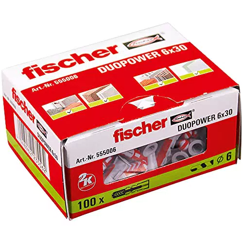 fischer DUOPOWER 6 x 30, Universaldübel, leistungsstarker 2-Komponenten-Dübel