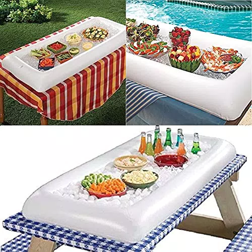FIYSON Aufblasbarer Getränkehalter Aufblasbare Tabletts Bier Getränke Obst EIS Halter Luftmatratze Salat Servier Bar