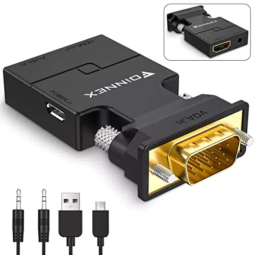 FOINNEX VGA auf HDMI Adapter mit Audio, Alter PC zu TV/Monitor mit HDMI Converter