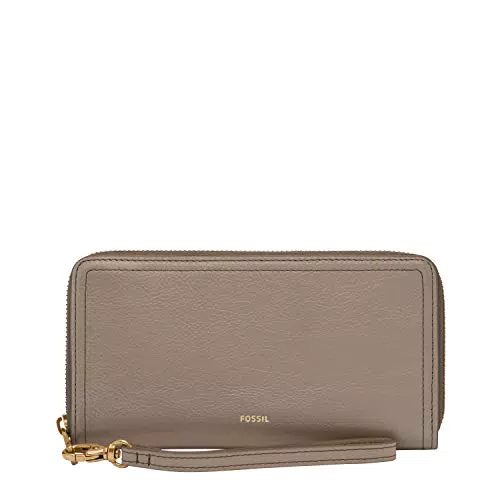 Fossil Brieftasche für Frauen Logan, Eco Leder/Polyurethan Trim Zip Clutch grau 19
