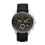 Fossil Herrenuhr Decker, QuarzChronographenwerk, 44 mm silbernes Edelstahlgehäuse mit Silikonarmband