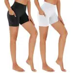Fotociti 2er Pack Kurze Sporthose Damen mit Tasche High Waist Radlerhose Elastisch Shorts Sommer Boxershorts Unterhosen für Yoga Outdoor Zuhause