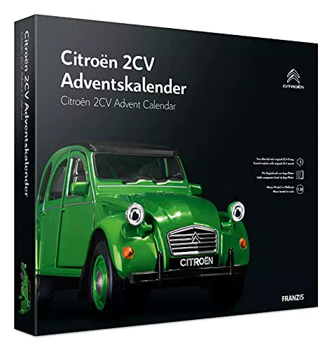 FRANZIS 55154 - Citroen 2CV Adventskalender grün, Metall Modellbausatz im Maßstab 1:32