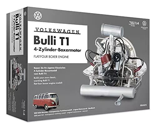 FRANZIS 67152 Volkswagen VW Bulli T1 Boxermotor, originalgetreuer Motorbausatz des 4-Zylinder Motors im Maßstab 1:4