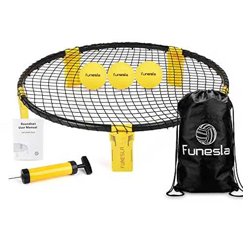 Funesla Roundnet Game Set, Outdoor Spieleset mit 3 Bällen Roundnet-Set bestehend aus Spielnetz