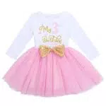 FYMNSI Kleinkinder Mädchen Mein 3. Geburtstag Kleid Baumwolle Langarm Tutu Tüllkleid Pailletten Schleife A-Linie Prinzessin Partykleid Fotoshooting Outfit Kostüm Rosa - Mein 3. Geburtstag 3 Jahre