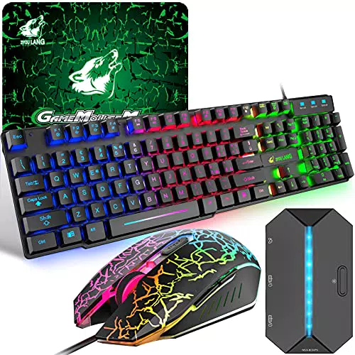 Gaming Tastatur und Maus und Adapter, QWERTY Italienisches Layout Tastatur in Regenbogenfarben Hintergrundbeleuchtung