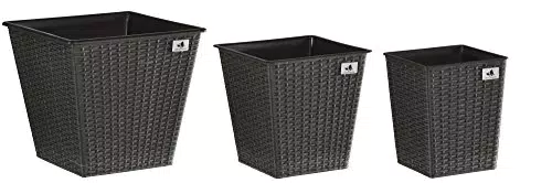 Gartenfreude Pflanzkübel, Polyrattan 3-er, wasserdichter Kunststofftopf