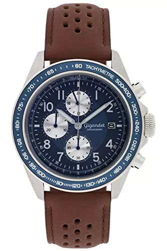 Gigandet Herren Uhr Chronograph Quarz mit Leder Armband G24-009