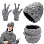 GIKPAL Wintermütze Warm Strickmütze und Schal Handschuh Set Beanie Mützen mit Fleecefutter für Damen und Herren