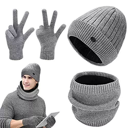 GIKPAL Wintermütze Warm Strickmütze und Schal Handschuh Set Beanie Mützen mit Fleecefutter für Damen und Herren