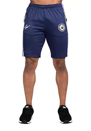 Gorilla Wear - Stratford Track Shorts - Blau - Bodybuilding Sport Alltag Freizeit mit Logo Aufdruck leicht und bequem für optimale Bewegung aus Polyester und Spandex
