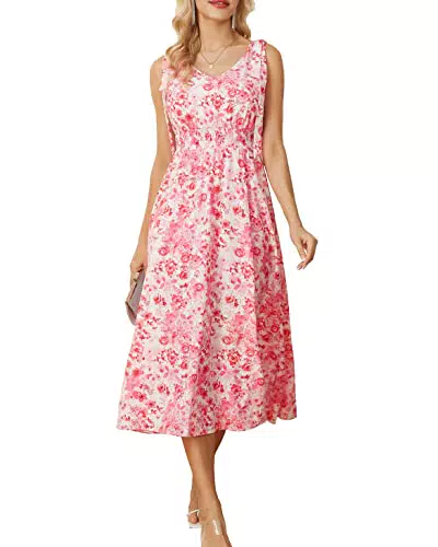 GRACE KARIN Damen Lässig Sommerkleid Lang Casual Leicht Strandkleid Elegant Blumenkleid für Urlaub