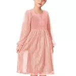 GRACE KARIN Kleider für Mädchen Kleider Kinder Langarm Prinzessin Festliches Herbstkleid Winterkleid Weihnachtskleid für Mädchen Ballkleid Partykleid Pailletten Samtkleid Rosa 128/134