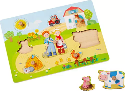 HABA 303769 - Greifpuzzle Auf dem Bauernhof, Holzspielzeug ab 12 Monaten