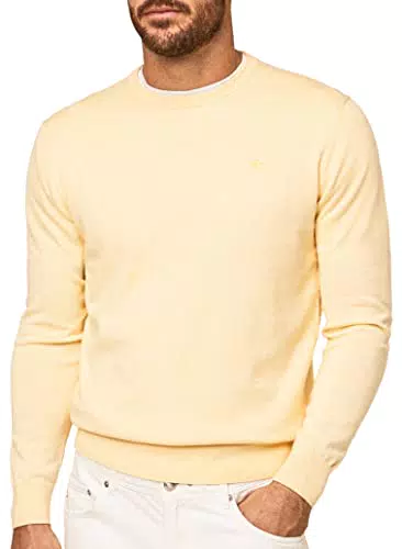 HACKETT LONDON Herren Cotton Silk Crew Pullover, Light Yellow