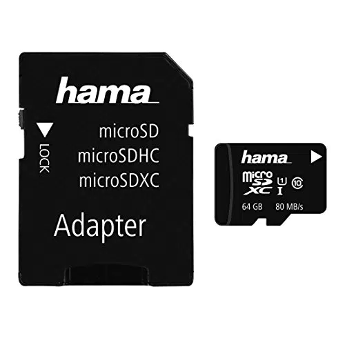 Hama microSDXC 64GB Class 10 UHS-I 80MB/s Karte inkl. SD Adapter