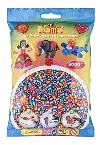Hama Perlen 201-92 Bügelperlen Beutel mit ca. 3.000 bunten Midi Bastelperlen mit Durchmesser 5 mm im Mix gestreift
