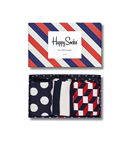 Happy Socks 3-Pack Classic Navy Geschenkbox farbenfrohe und fröhliche Socken für Männer und Frauen Größe 36-40