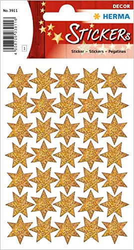 HERMA 3911 Weihnachtssticker, Gold Sterne 6-zackig selbstklebende Weihnachtsdeko