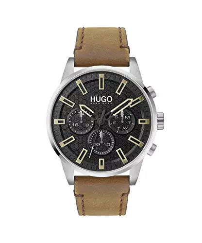 HUGO Herren Analog Quarz Uhr mit Leder Armband 1530150