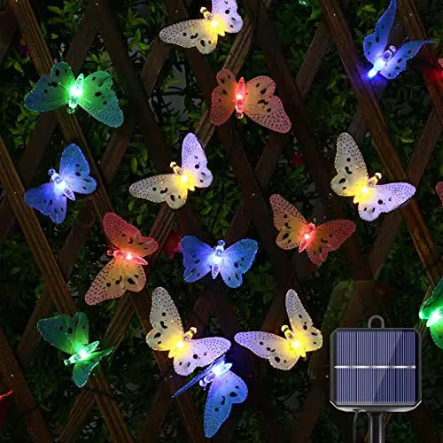 iShabao Solar Lichterkette Aussen mit 20 Schmetterlingen Bunt